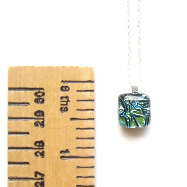 Small square blue green dichroic pendant