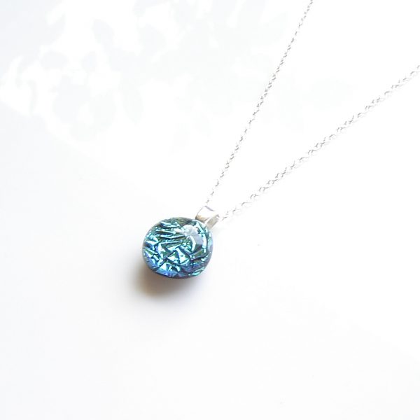 Small round blue green dichroic pendant