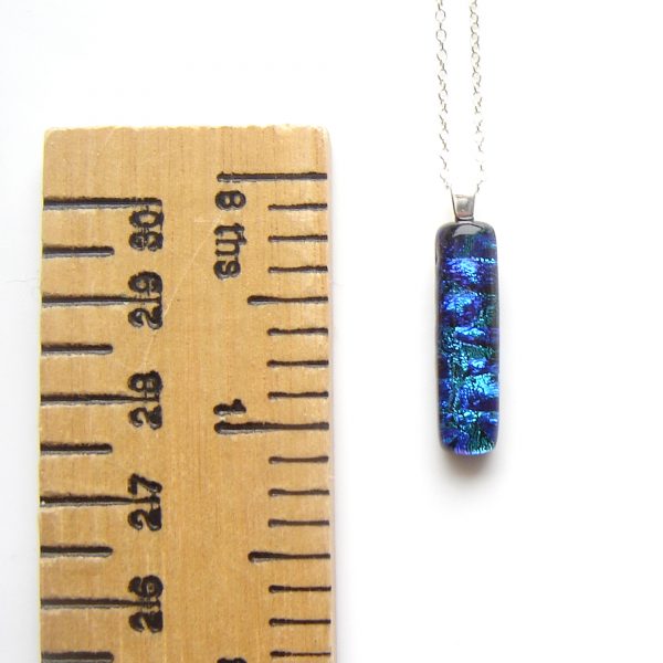 Dichroic cobalt blue and aqua fused glass rectangle necklace