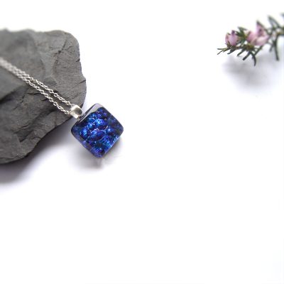 Cobalt blue dichroic fused glass pendant