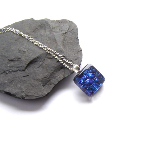 Cobalt blue dichroic fused glass pendant