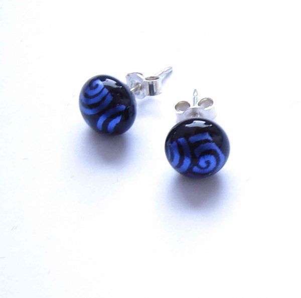Blue Spirals Dichroic Glass Stud Earrings