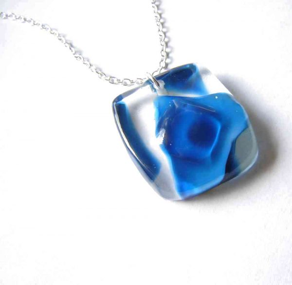 Blue Swirls Large Glass Pendant. Made in Britain, in the north of England.