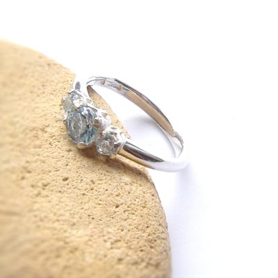 Natural topaz three stone ladies ring, handcrafted gemstone ring in sterling silver