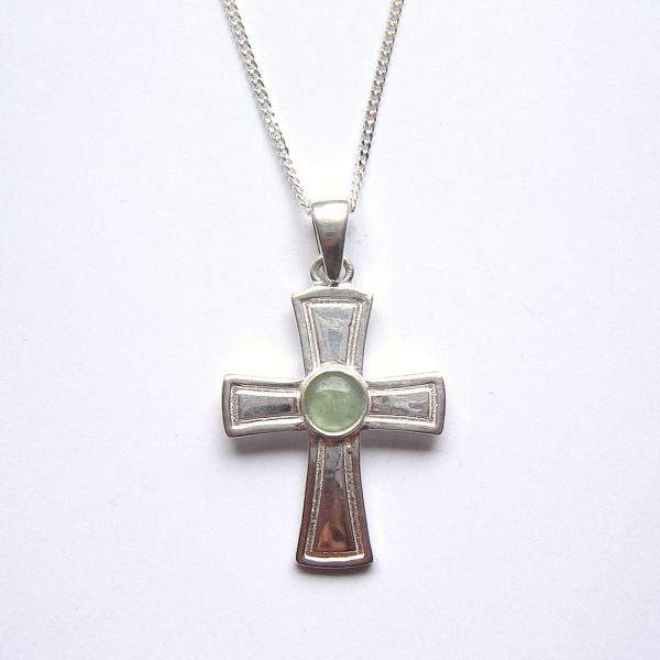 Celtic Cross with Green Apatite Gemstone - NORTHUMBRIA GEMS