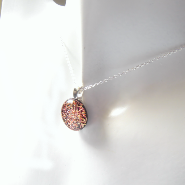 Cherry Pink Dichroic Necklace handmade in dichroic fused glass.