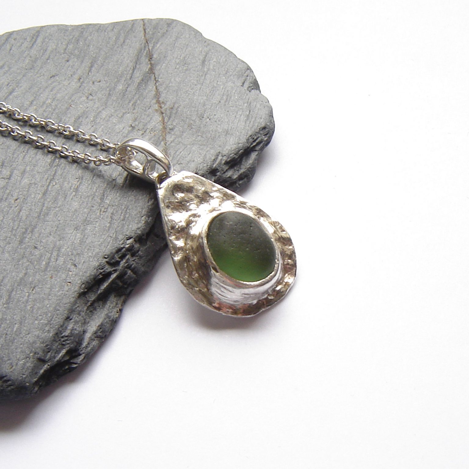 Emerald Green English Seaglass Teardrop Pendant - Northumbria Gems