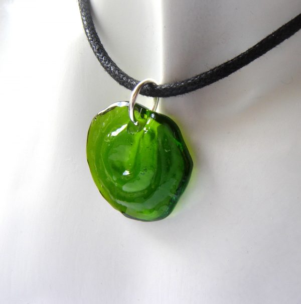 Green Rock Art Glass Pendant. Man's or woman's history-inspired cup and ring marks necklace.