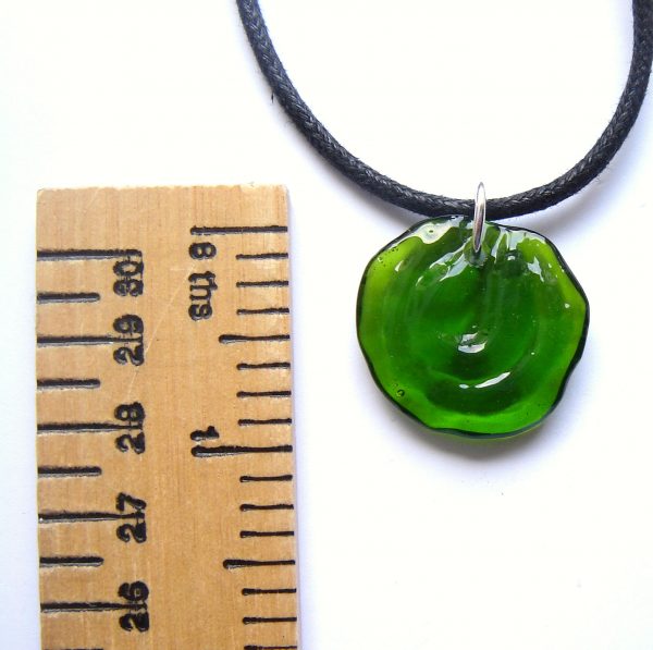Green Rock Art Glass Pendant. Man's or woman's history-inspired cup and ring marks necklace.