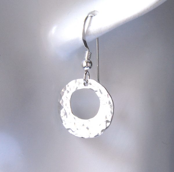 Hammered Silver Asymmetric Circle Drop Earrings