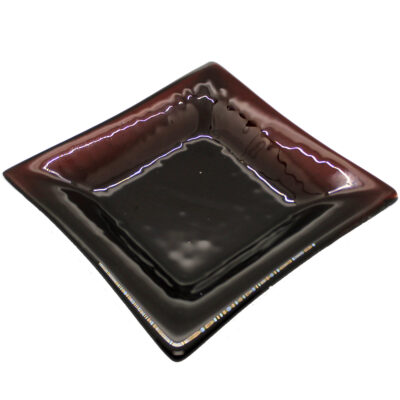 Hartley Wood Cranberry Glass Square Dish. A dark cranberry fused glass dish made using vintage Sunderland glass. Handmade in Britain.