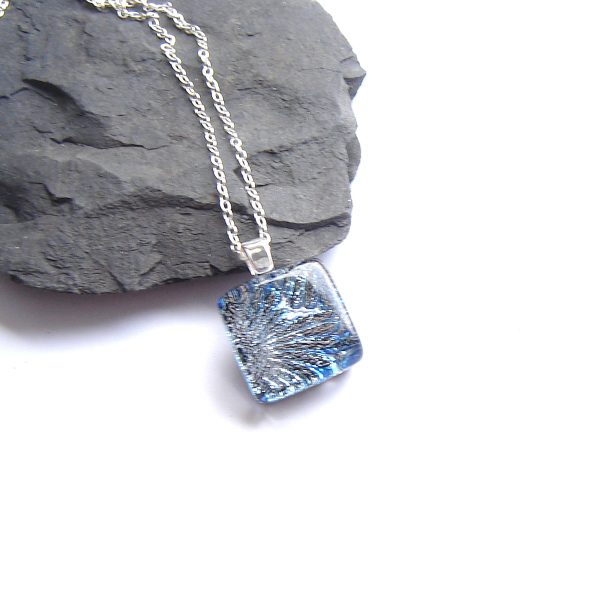 Iced Blue Textured Fused Glass Pendant