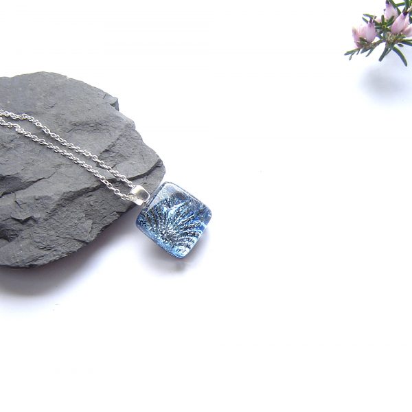 Iced Blue Textured Fused Glass Pendant
