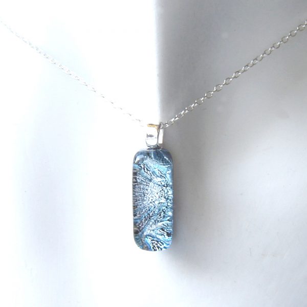 Iced Blue Textured Narrow Fused Glass Pendant