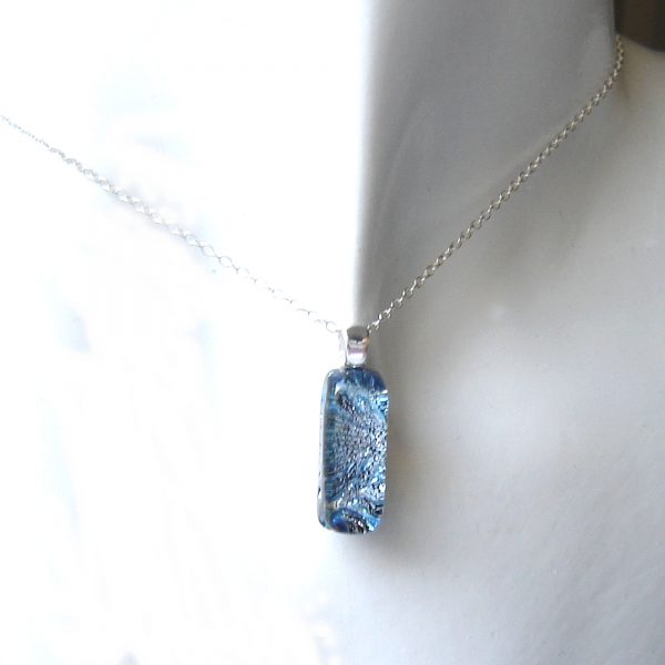 Iced Blue Textured Narrow Fused Glass Pendant