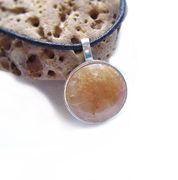 Large Natural Quartz Round Pendant in natural, untreated quartz collected by hand in North East England, cut into a round cabochon, hand finished and set in sterling.