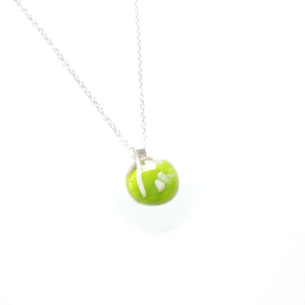 Leafy Green Fused Glass Necklace. Handmade nature inspired pendant.