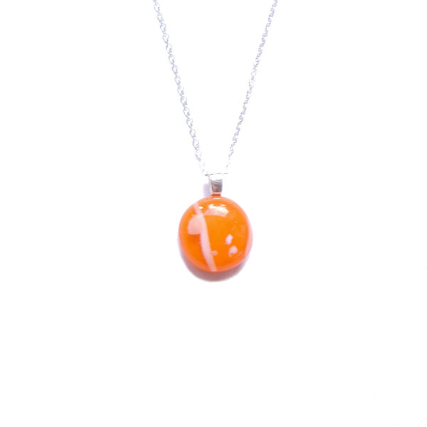 Organic Style Orange Fused Glass Necklace. Handmade small round glass pendant from Northumbria Gems.