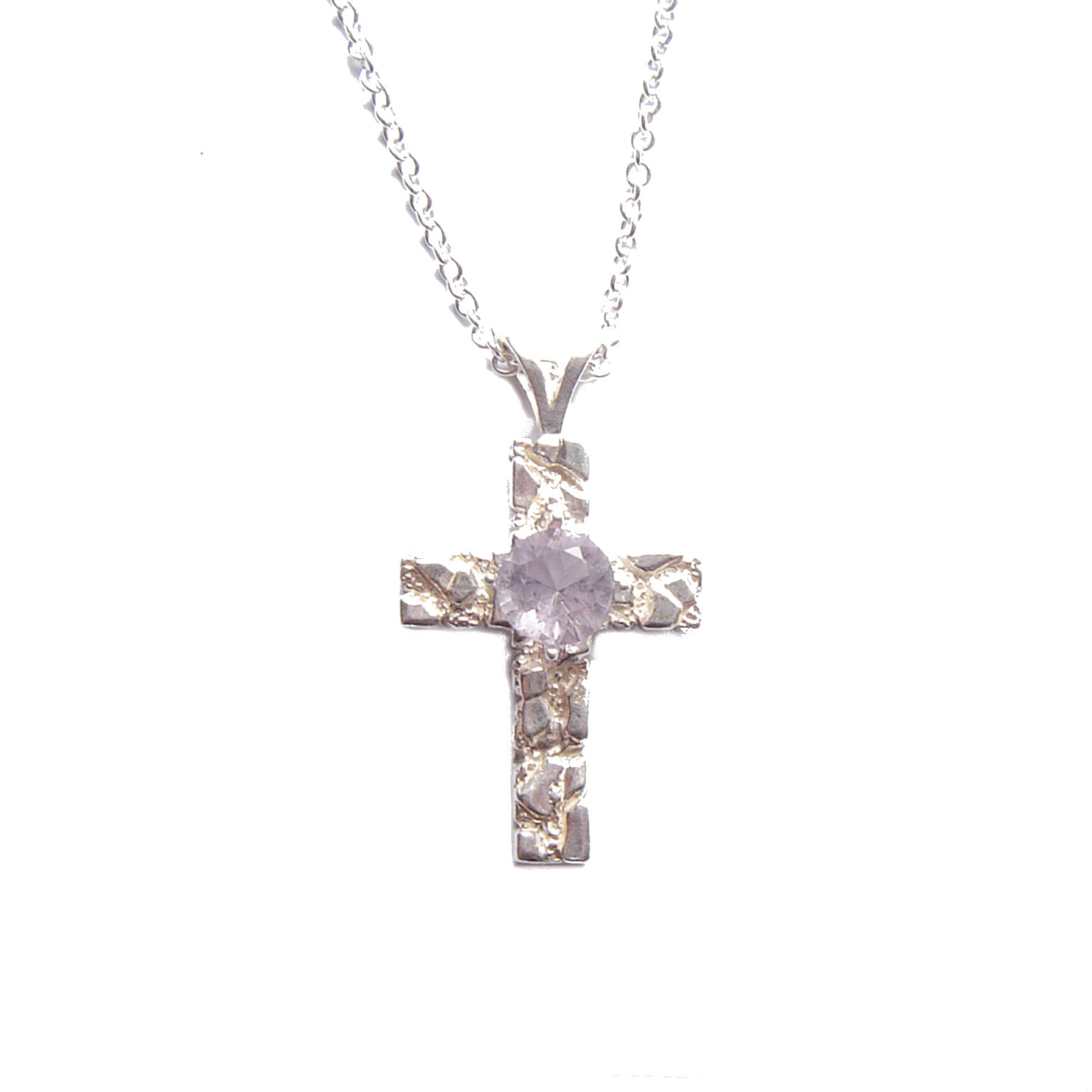 Natural Amethyst Sterling Silver Cross - NORTHUMBRIA GEMS