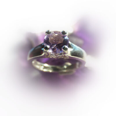 Purple gemstone engagement or dress ring; handcrafted amethyst silver ring
