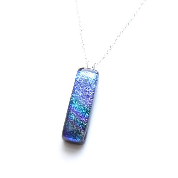 Aurora or Rainbow Iridescent Narrow Fused Glass Pendant