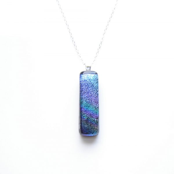 Aurora or Rainbow Iridescent Narrow Fused Glass Pendant