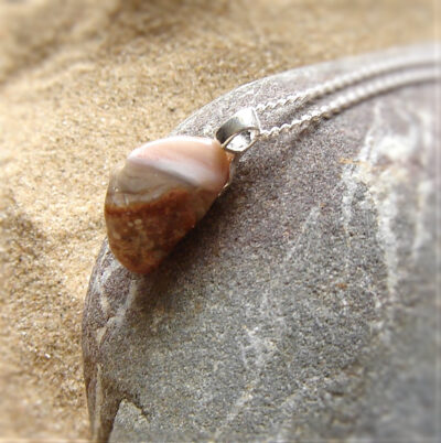 Pink Agate Necklace in Sterling Silver in agate hand-collected in Northumbria, England, United Kingdom.