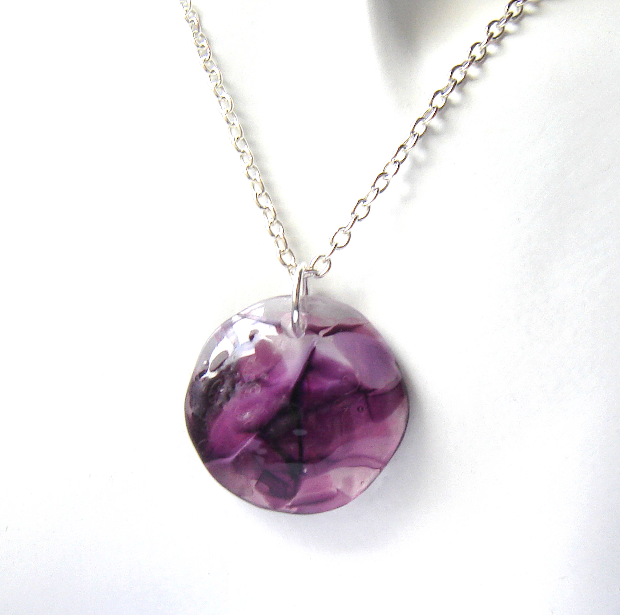 Round Purple Swirls Glass Pendant - NORTHUMBRIA GEMS