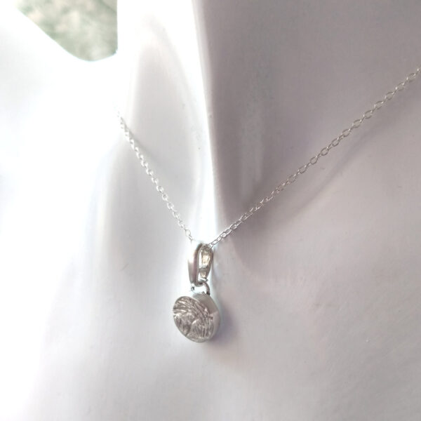 Coastal Scene Silver Necklace, tiny round pendant handmade in ethical silver by Northumbria Gems.