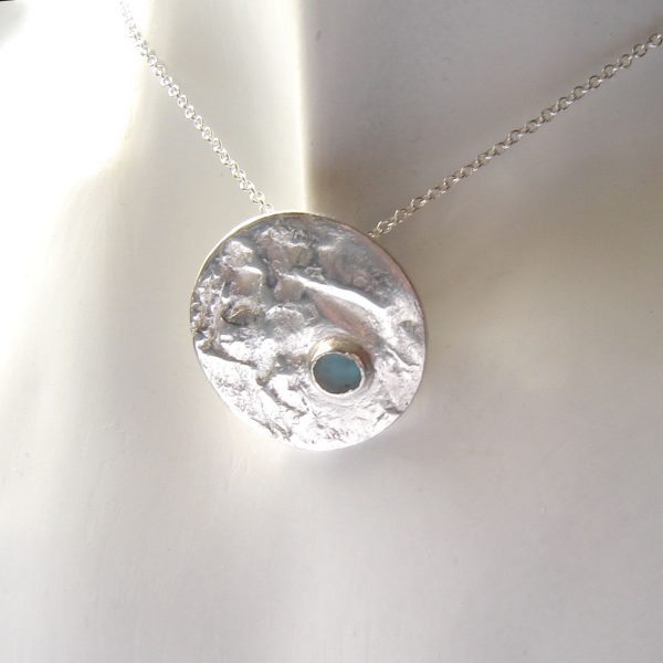 Sandy Beach Turquoise Sea Glass Silver Pendant. Unisex seaglass necklace.