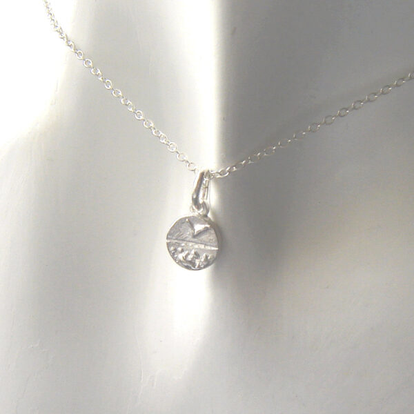 Sea and Sky Tiny Silver Pendant. Tiny silver coastal scene necklace.