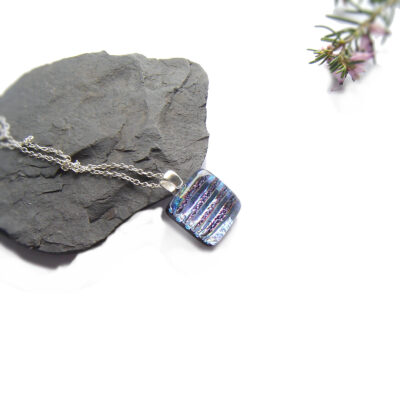Fused Glass Rainbow Pendant. Textured Fused Glass Pendant Necklace in rainbow colours