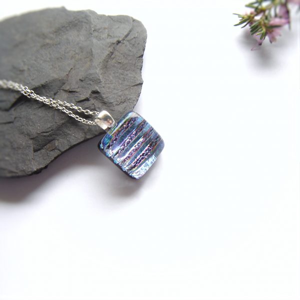 Textured Fused Glass Pendant Necklace in rainbow colours