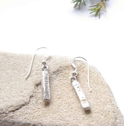 Sterling Silver Long Rustic Drop Earrings by Northumbria Gems