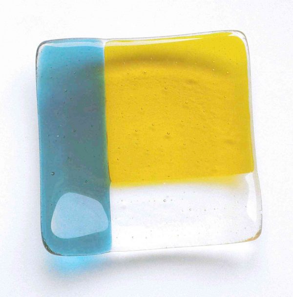 Teal and Amber Fused Glass Jewellery or Ring Dish