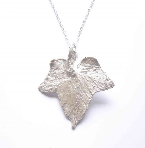 Handcrafted Textured Silver Large Ivy Leaf Pendant