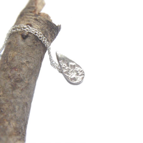 Silver Tormentil Wildflower Necklace, small wildflower teardrop