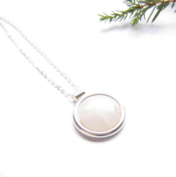 Handcrafted White Milky Quartz Pendant. A round, sterling silver pendant necklace in handcrafted, natural, British quartz. I have collected this natural white gemstone in the Northumbrian region of England, Britain.