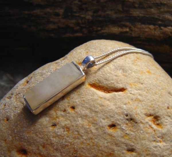 Natural White Quartz Oblong Necklace. White British Quartz Oblong Pendant in Sterling Silver