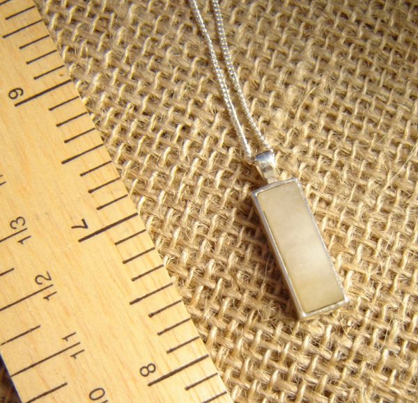Natural White Quartz Oblong Necklace. White British Quartz Oblong Pendant in Sterling Silver