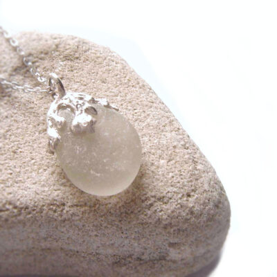 White Sea Glass Coastal Inspired Necklace