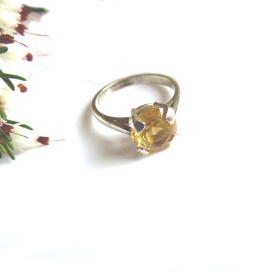 Natural amber yellow citrine engagement or dress ring