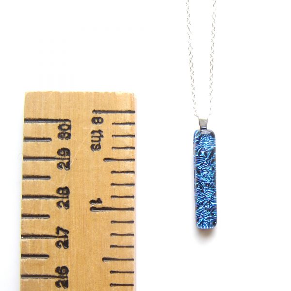 Blue Crinkled Dichroic Long Fused Glass Pendant