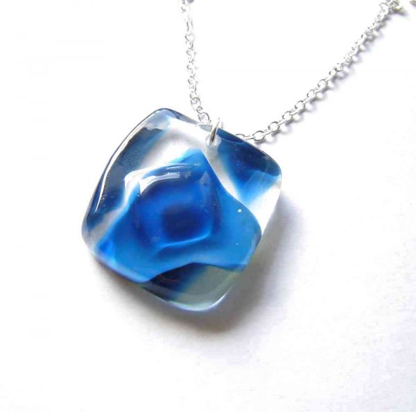 Blue Swirls Large Glass Pendant. Made in Britain, in the north of England.