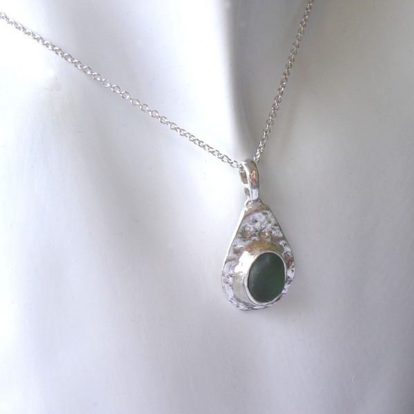 Green Sea Glass Silver Bezel Pendant