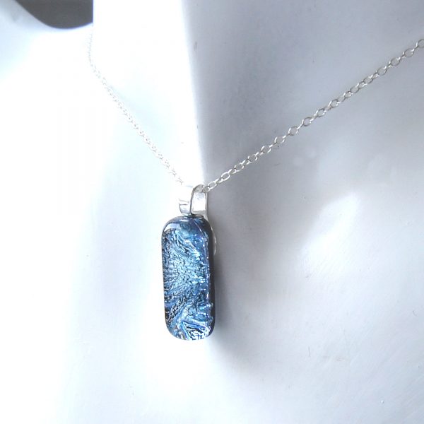 Iced Blue Textured Narrow Fused Glass Pendant