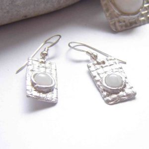 Natural British Quartz Textured Silver Earrings handmade with natural, untreated white quartz, which I have collected in the Northumbria region, England (UK), and silverwork.