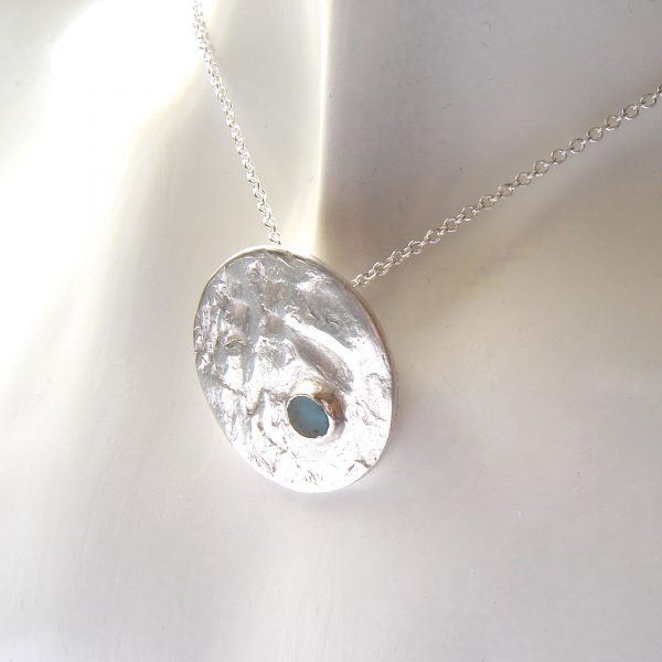 Sandy Beach Turquoise Sea Glass Silver Pendant. Unisex seaglass necklace.